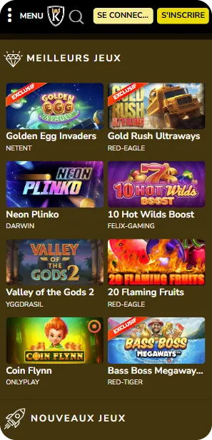 KingsChance - Games Screen
