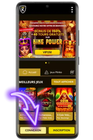 Kings Chance Android connexion bouton jaune interface navigation