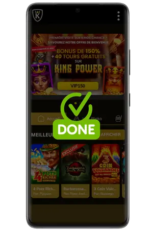 King Chance APK compte activation succès inscription terminée