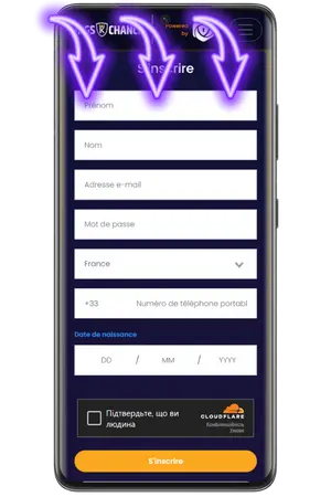 King Chance App formulaire données personnelles inscription rapide