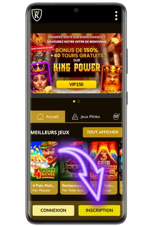 Kings Chance France page inscription bouton orange enregistrement